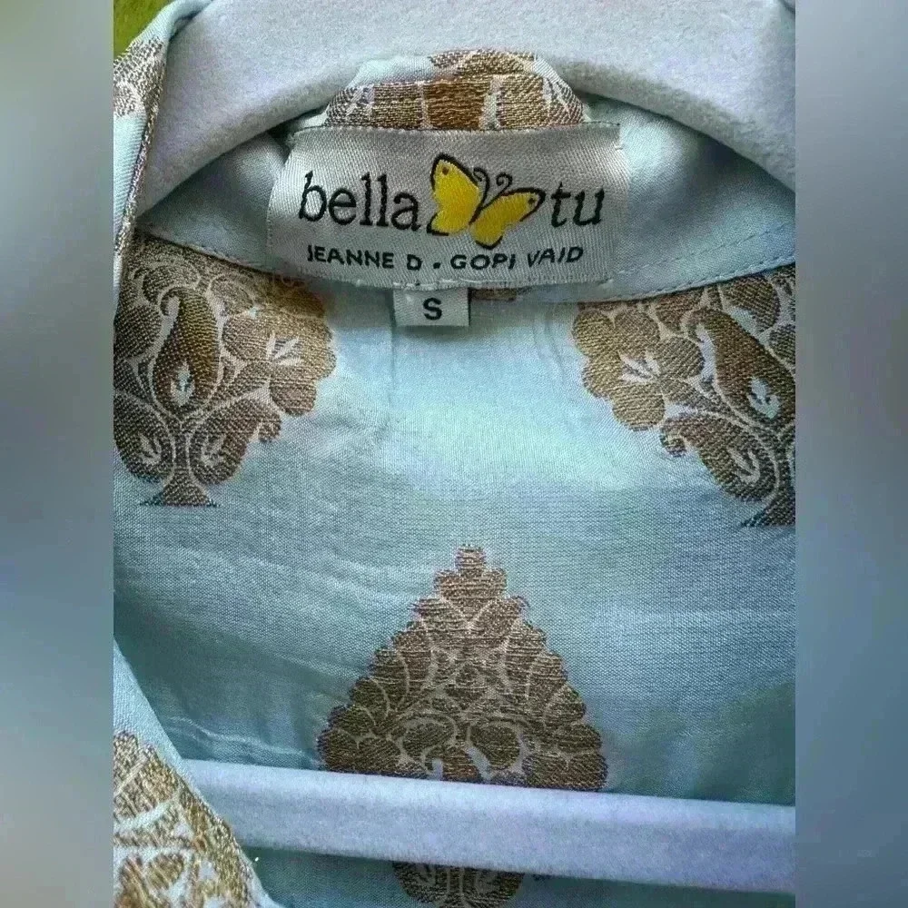 Bella Tu popover tunic Blue gold Small classy contemporary casual artsy - Picture 5 of 13